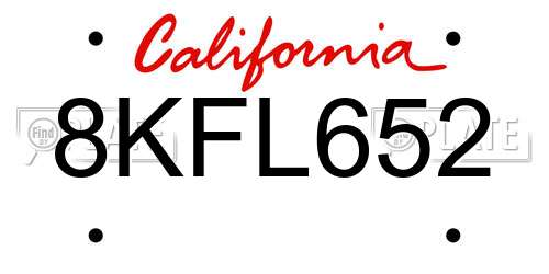 8KFL652 California License Plate