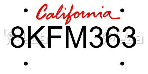 8KFM363 California License Plate