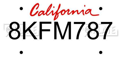 8KFM787 California License Plate