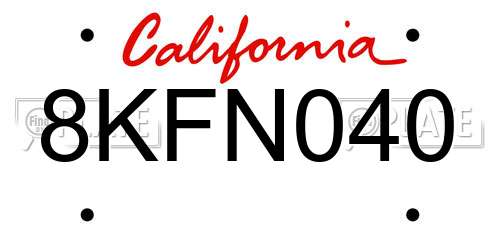 8KFN040 California License Plate