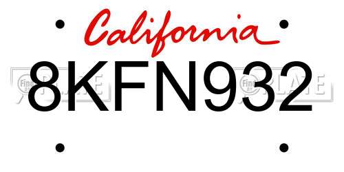 8KFN932 California License Plate