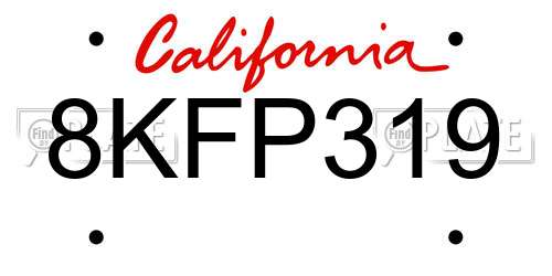8KFP319 California License Plate