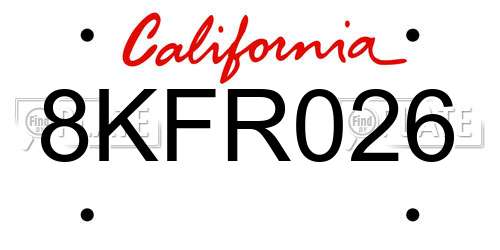 8KFR026 California License Plate