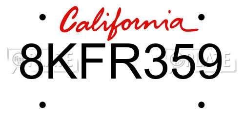 8KFR359 California License Plate
