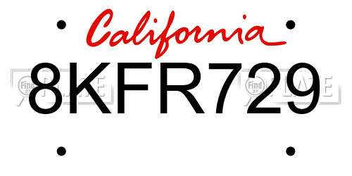 8KFR729 California License Plate