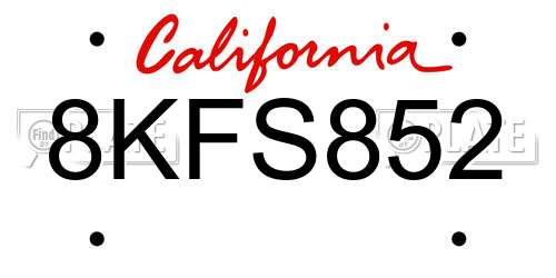 8KFS852 California License Plate
