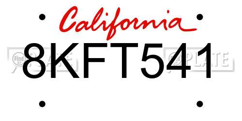 8KFT541 California License Plate