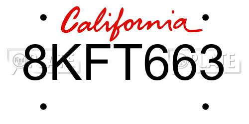 8KFT663 California License Plate