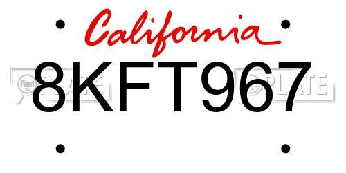 8KFT967 California License Plate