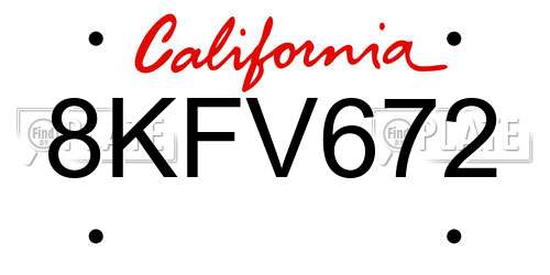 8KFV672 California License Plate