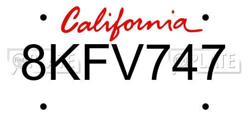 8KFV747 California License Plate