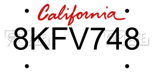8KFV748 California License Plate
