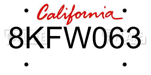 8KFW063 California License Plate