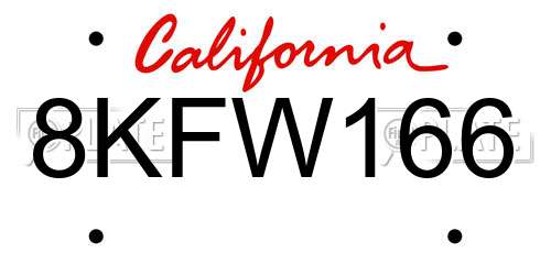 8KFW166 California License Plate
