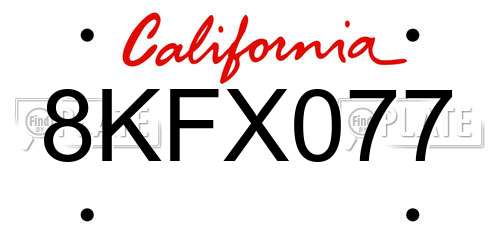 8KFX077 California License Plate