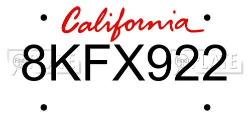 8KFX922 California License Plate