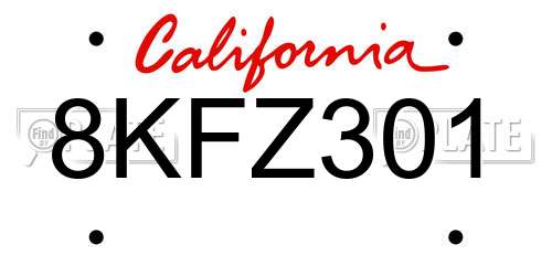 8KFZ301 California License Plate