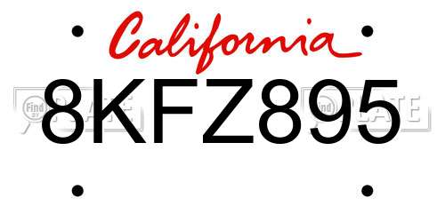 8KFZ895 California License Plate