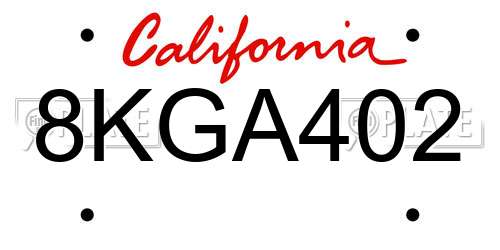 8KGA402 California License Plate