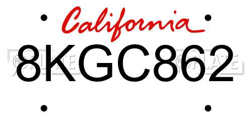 8KGC862 California License Plate