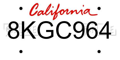 8KGC964 California License Plate