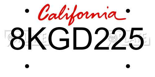 8KGD225 California License Plate