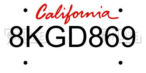 8KGD869 California License Plate