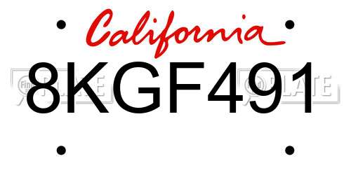 8KGF491 California License Plate