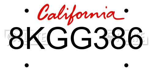 8KGG386 California License Plate
