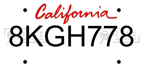 8KGH778 California License Plate