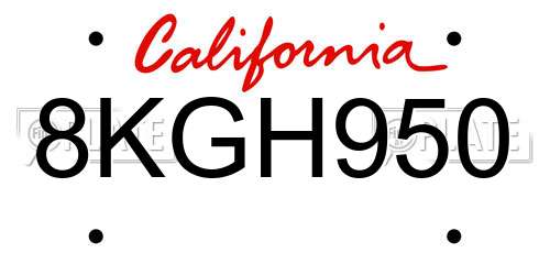 8KGH950 California License Plate