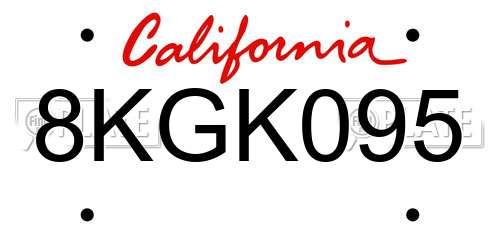 8KGK095 California License Plate