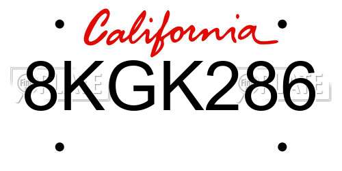 8KGK286 California License Plate