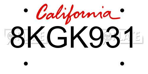 8KGK931 California License Plate