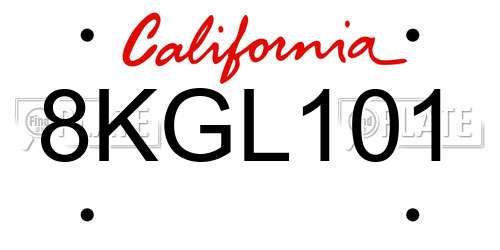 8KGL101 California License Plate