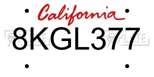 8KGL377 California License Plate