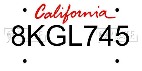 8KGL745 California License Plate