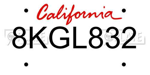 8KGL832 California License Plate