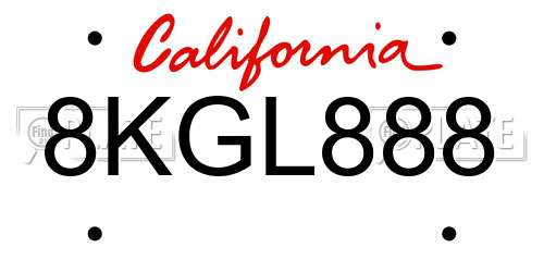 8KGL888 California License Plate