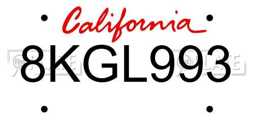 8KGL993 California License Plate