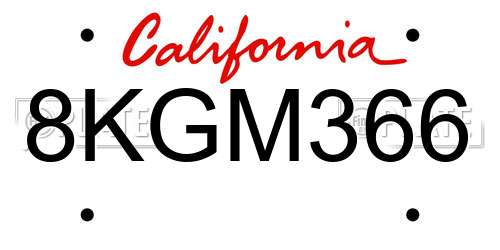 8KGM366 California License Plate