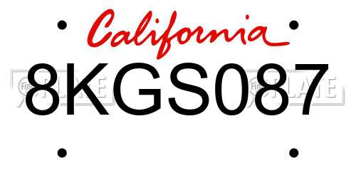 8KGS087 California License Plate