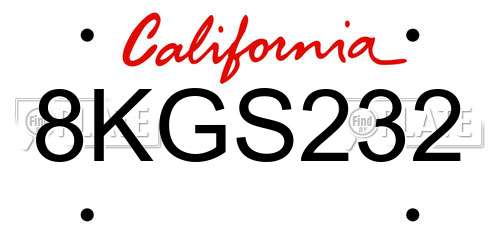 8KGS232 California License Plate