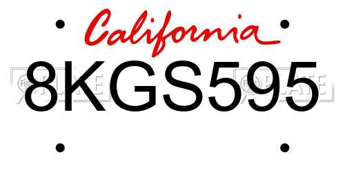 8KGS595 California License Plate