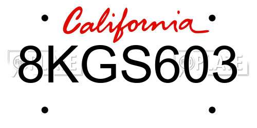8KGS603 California License Plate