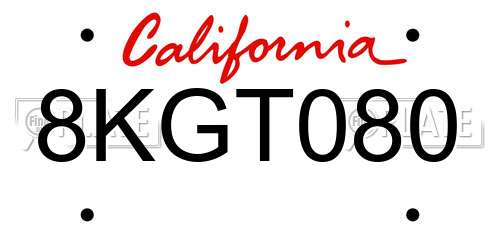 8KGT080 California License Plate