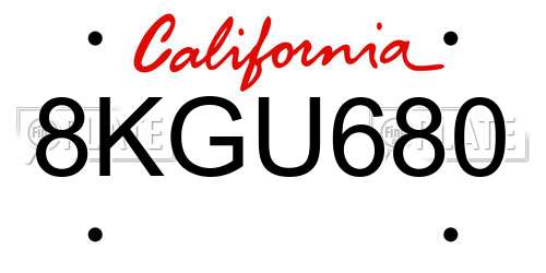 8KGU680 California License Plate