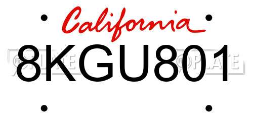 8KGU801 California License Plate