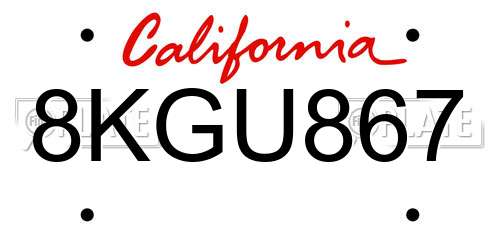 8KGU867 California License Plate