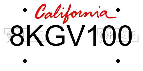 8KGV100 California License Plate